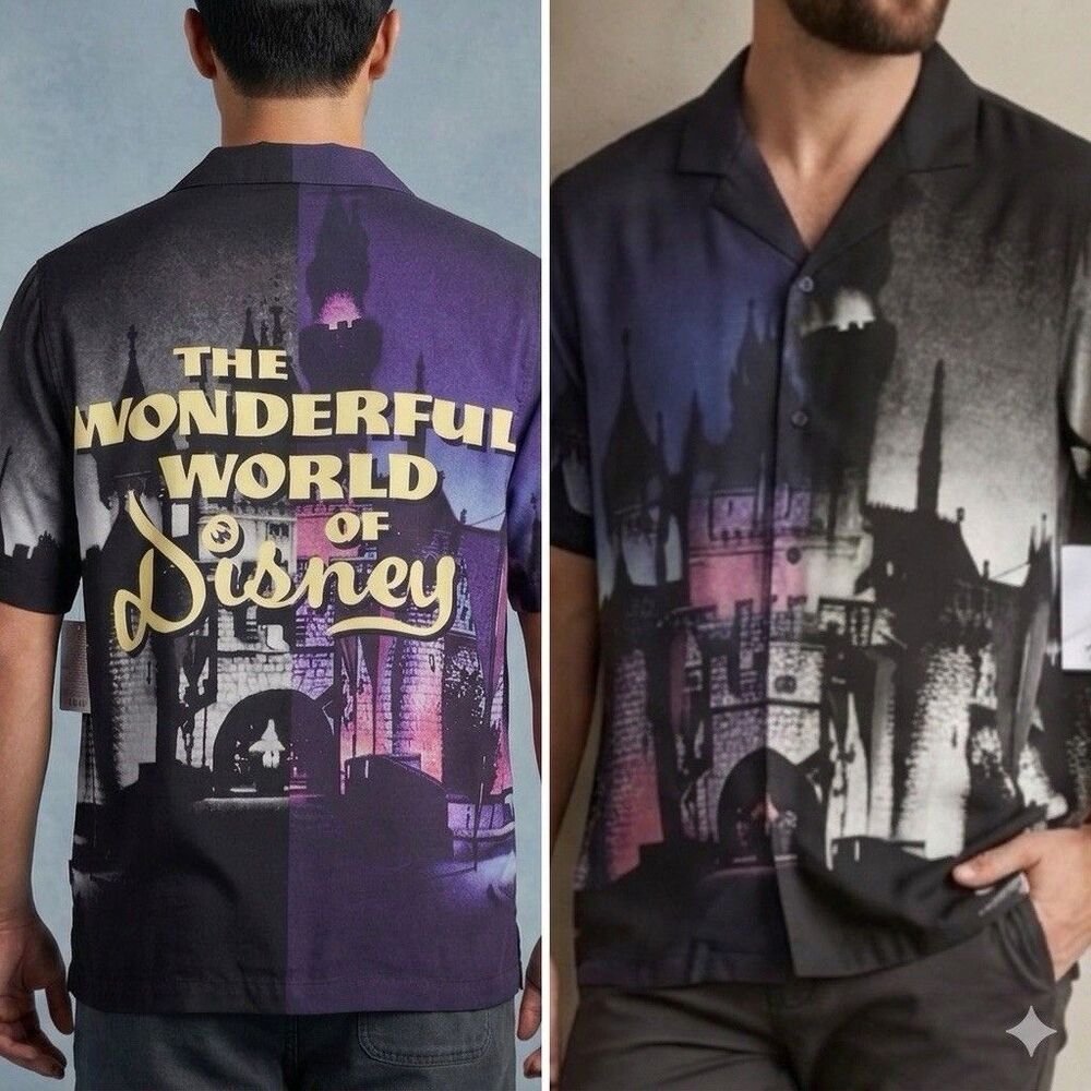 Disney 100 Wonderful World of Disney Button Down Camp Shirt 1X Castle Iconic New